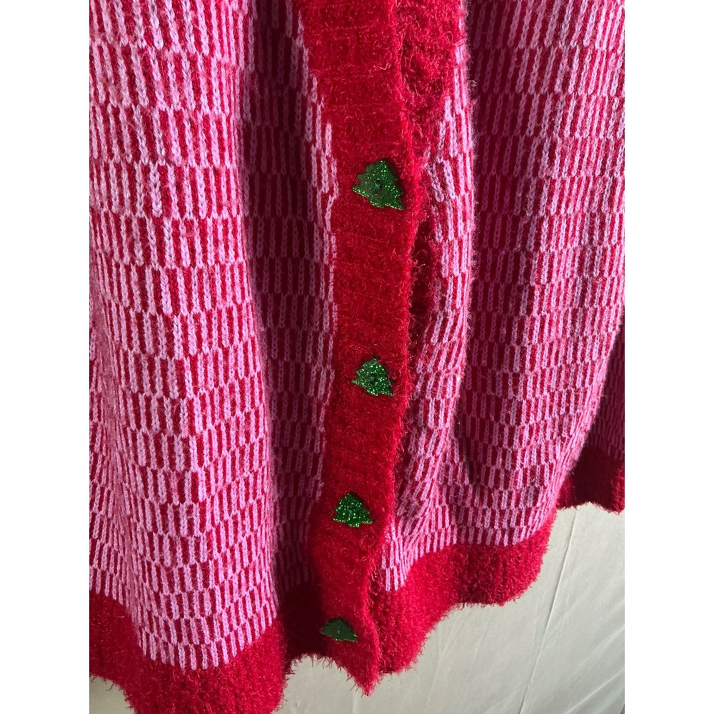 33 Degrees Women Red Pink Christmas Cardigan Sweater Tree Buttons XL Holiday - Picture 3 of 12